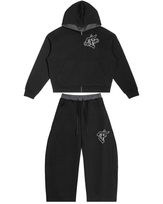 'F' Black Plaid Set