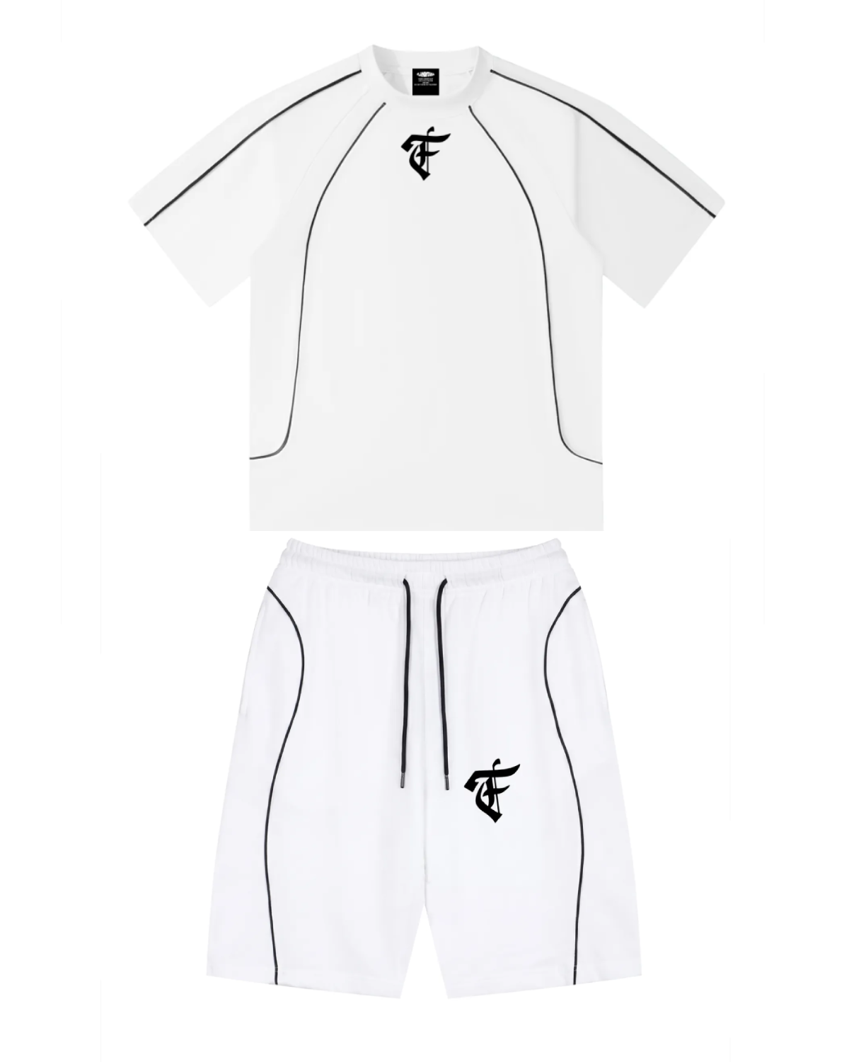 'F' White Piped Set