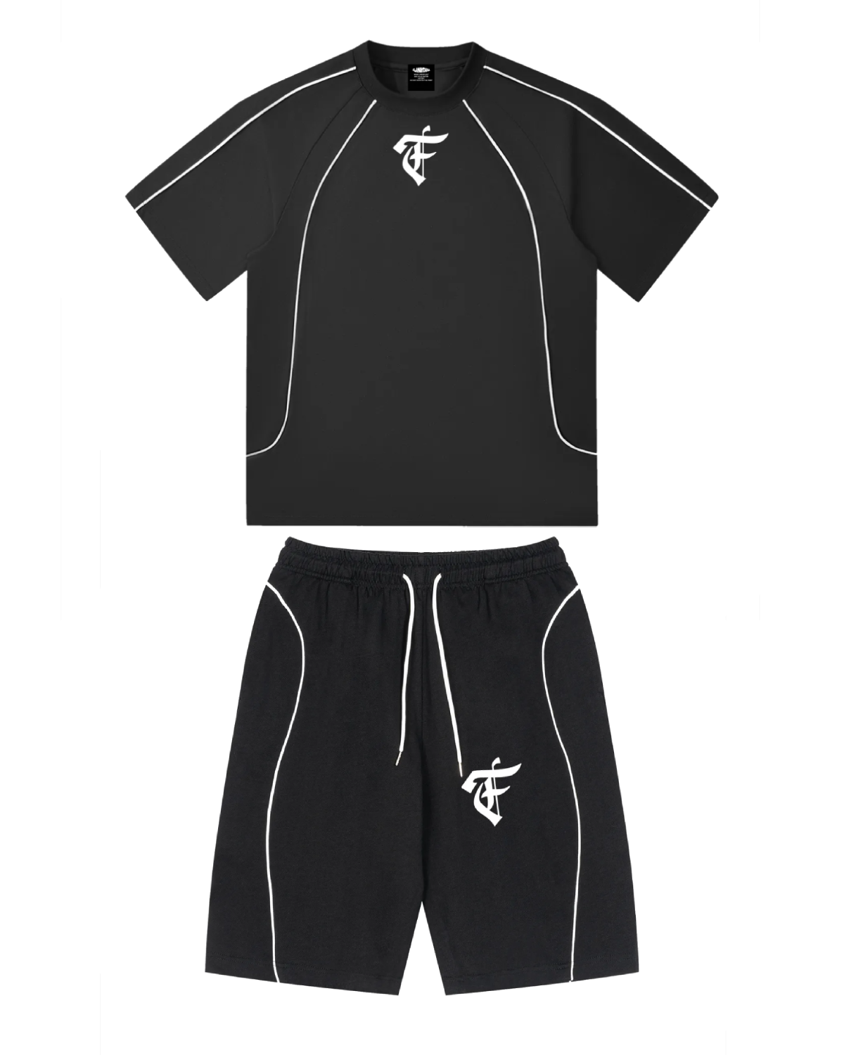 'F' Black Piped Short Set