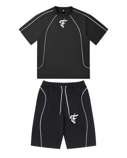 'F' Black Piped Short Set