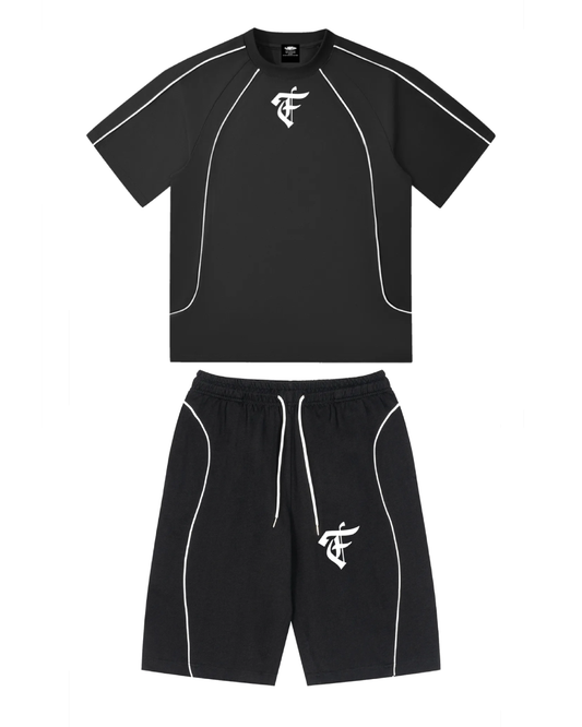 'F' Black Piped Short Set