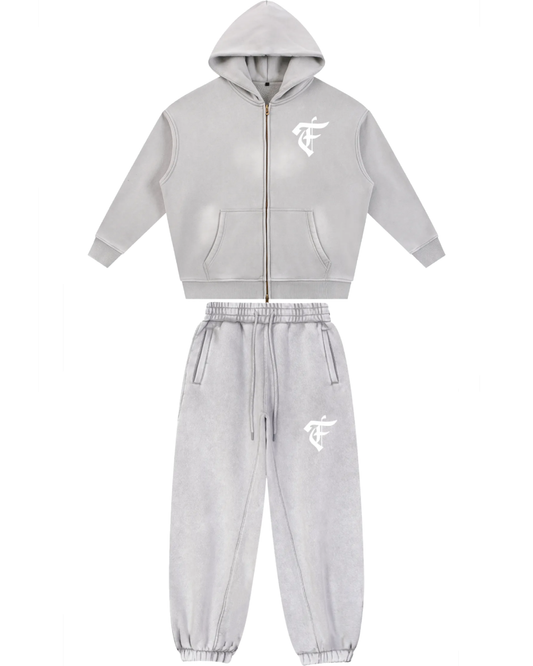 'F' Faded Boxy Grey Set