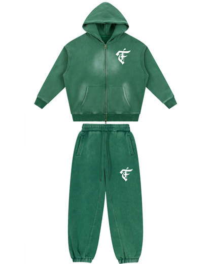 'F' Dark Green Faded Boxy Set