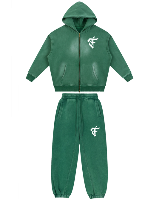 'F' Dark Green Faded Boxy Set