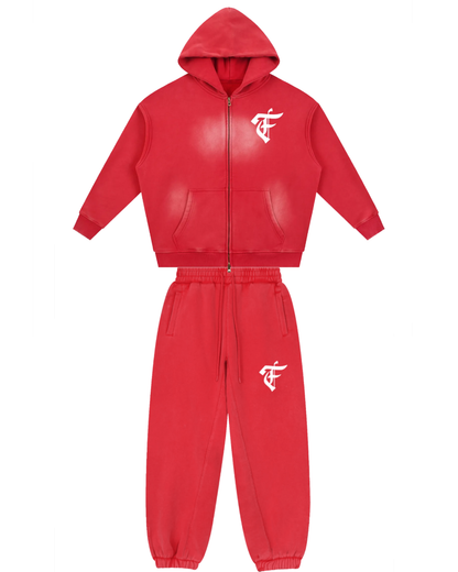 'F' Red Faded Boxy Set