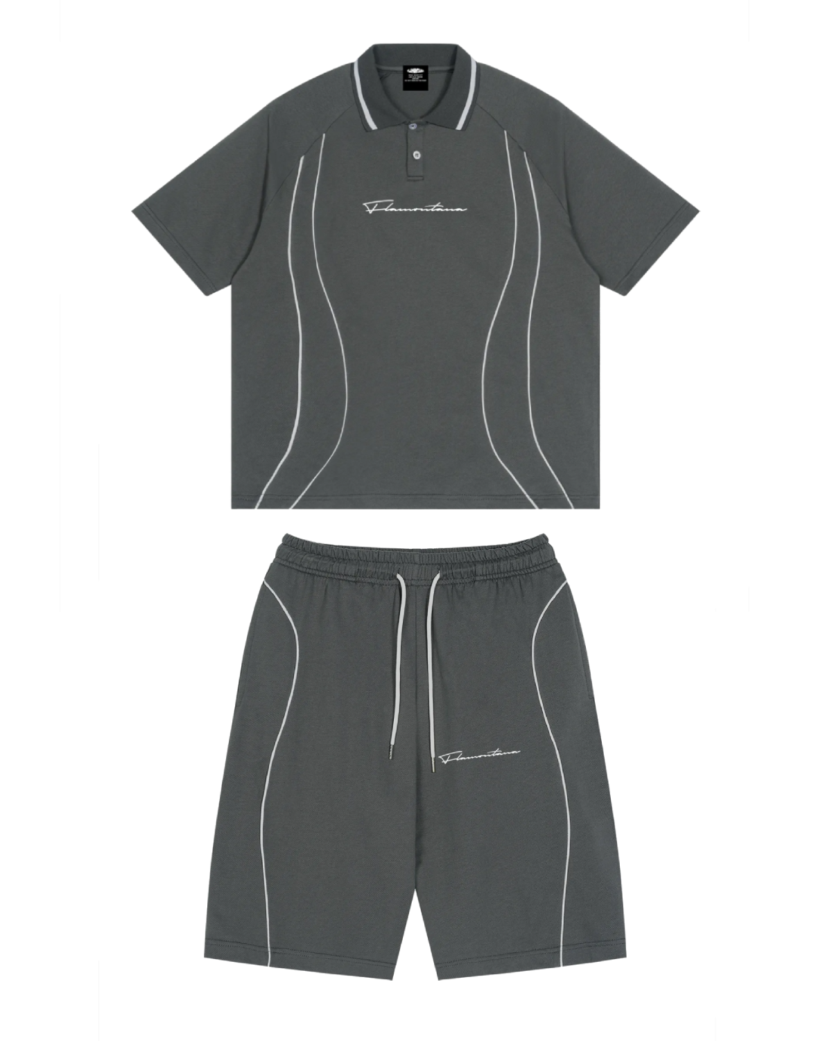 Grey Signature Piped Short Set
