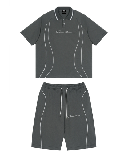 Grey Signature Piped Short Set
