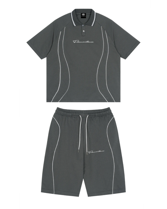 Grey Signature Piped Short Set