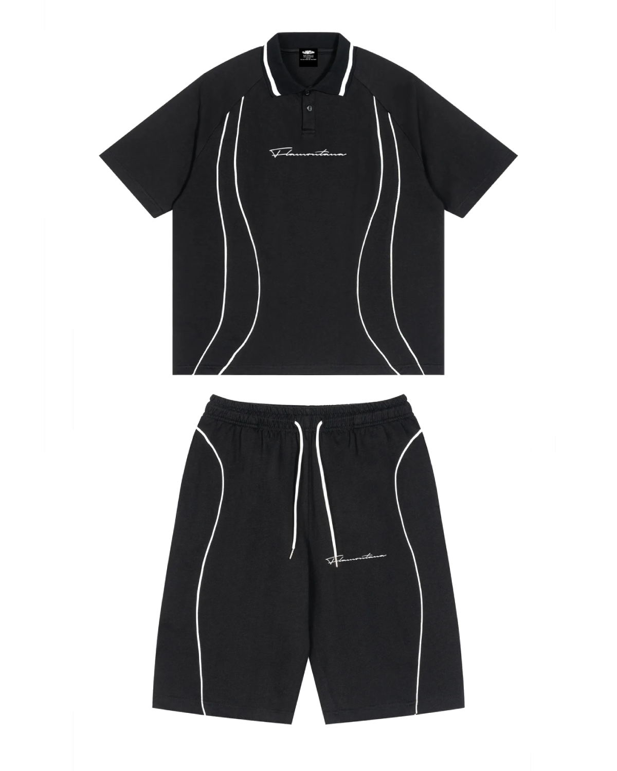 Black Signature Piped Short Set