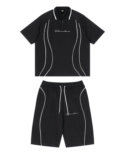 Black Signature Piped Short Set