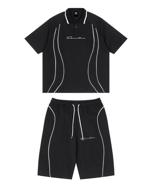 Black Signature Piped Short Set