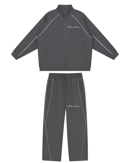 Flamontana Grey Reflective Piped Tracksuit