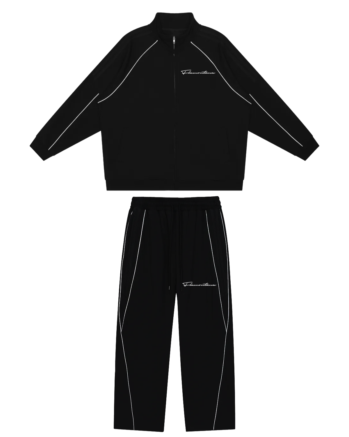 Flamontana Black Reflective Piped Tracksuit