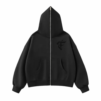 'F' Logo Boxy Full-Zip Hoodie