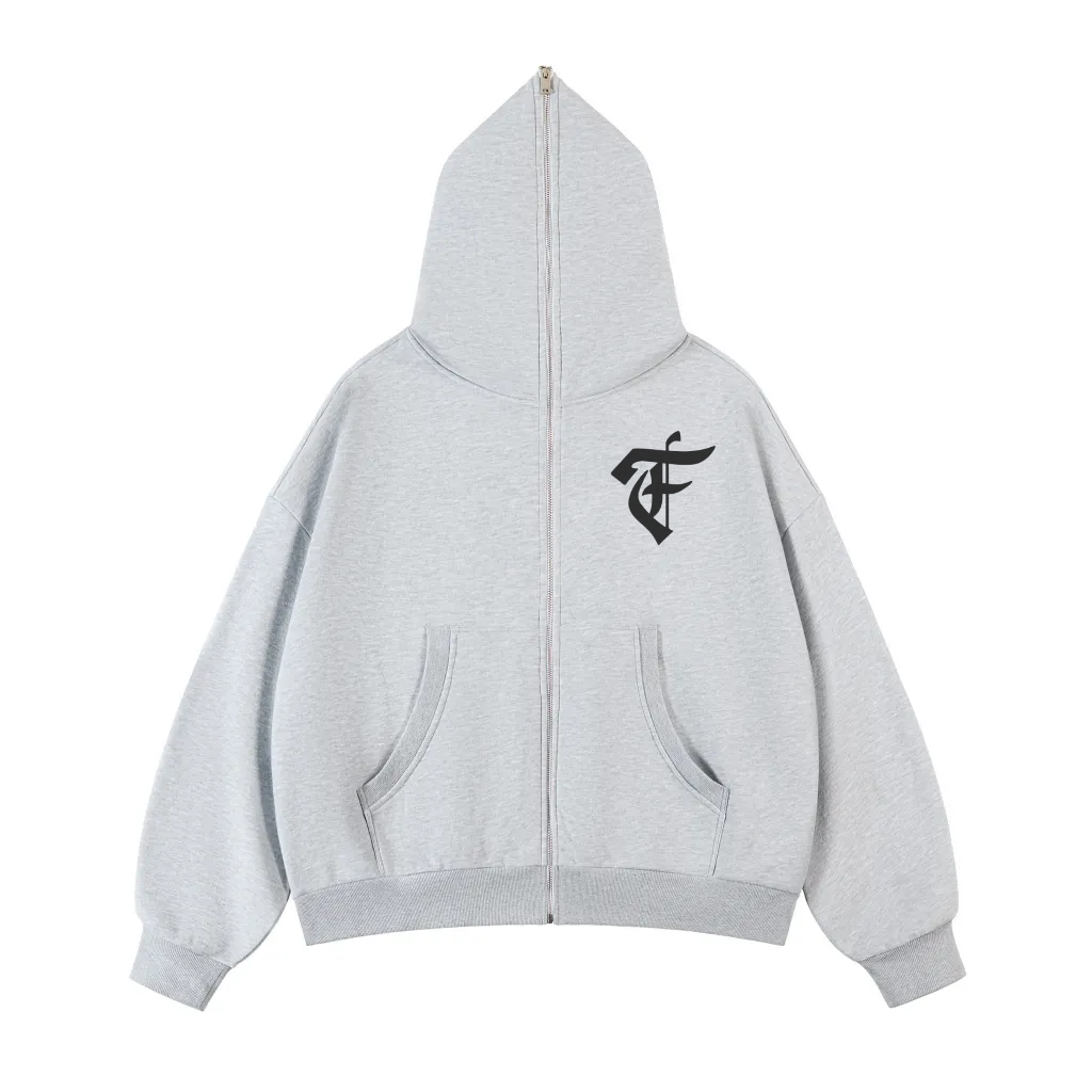 'F' Logo Boxy Full-Zip Hoodie